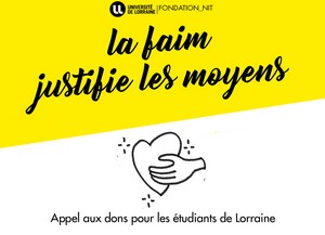 Affiche "La faim justifie les moyens" pour l'appel aux dons fonds social étudiant